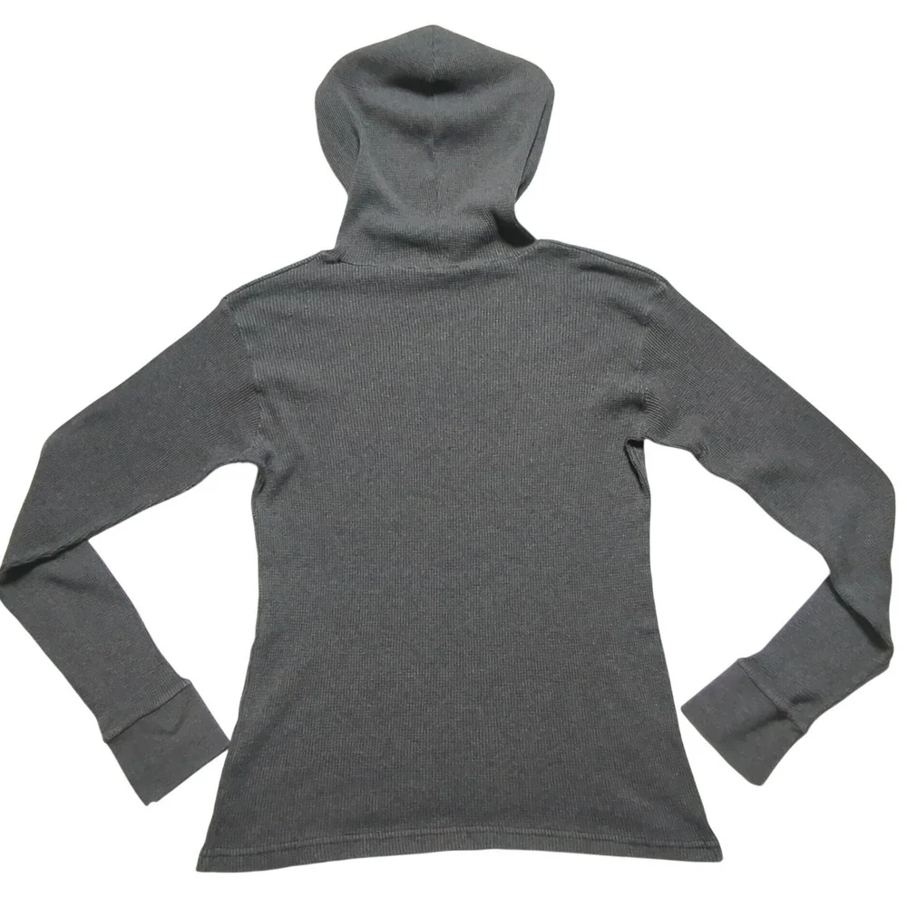 Bar J Wranglers Jackson Hole Wyoming‎ Thermal Hoodie Gray Waffle Knit Large USA